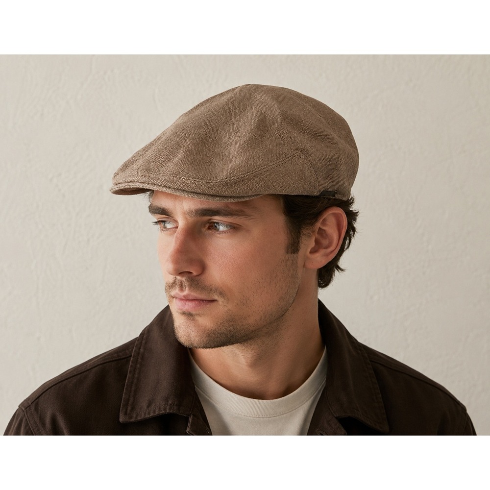 Wigens Ivy Cap Mens 7 3/8 Brown Linen Subalpino Biella Made In Italy